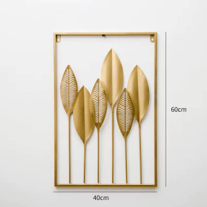 【Free Shipping】Metal Wall Art with Premium Iron Construction 60x40cm Nordic Style Square Frame Leaf Wall Art Decor Gold Framed Leaves Wall Frame COD