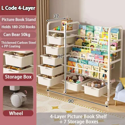 Kids Bookshelf Storage Multifunctional Toy Organizer Modern Floor Mounted with Display Shelves Baskets & Bins