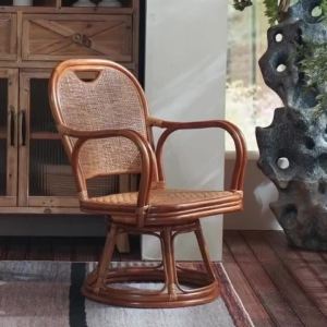 FFBH Nordic Rattan Swivel Chairs Living Room Single Leisure Arm Chair Swivel Base Comfy Chair with Upholstered Living Room Furniture T4N8K