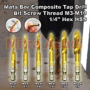 Mata Bor Composite Tap Drill Bit Screw Thread M3-M10 1/4 HEX HSS
