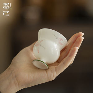 墨己手绘粉色兰花高足主人杯功夫茶具家用陶瓷薄胎茶杯单杯杯子