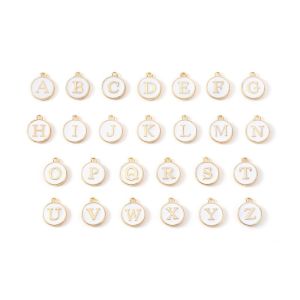 26 Pcs 12 Mm A-Z Bulat Liontin Enamel Huruf Alfabet Inggris Pesona Enamel Charm Huruf Enamel Epoxy Putih Hitam Bulat Bandul