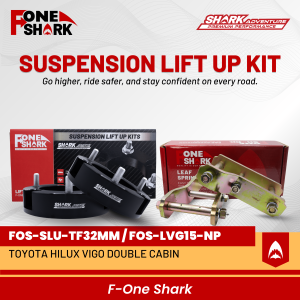 F-One Shark FOS Paket Suspension Lift Kit Spacer Peninggi Depan Aluminium 6061-T6 Anting Per Daun Belakang Toyota Hilux Vigo | Heavy Duty Premium Original