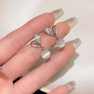 Korean Fashion Heart Shape Earrings Elegant Zircon Tassel Earring Women Accessories Jewelry for Girls