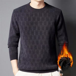 Winter Round Neck Pullover Knitted Sweater For Middle-aged Mens Long-sleeved Thick Sweater Top Casual Loose Jacquard Sweater