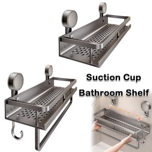 VALUEPULSE Aluminum Bathroom Shelf Suction Cup No Drilling Toilet Storage Rack Multifunctional Wall Shampoo Holder