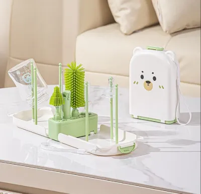 [SG Stock] Portable Baby Bottle Cleaning Brush Set With Drying Rack And Travel Storage Box