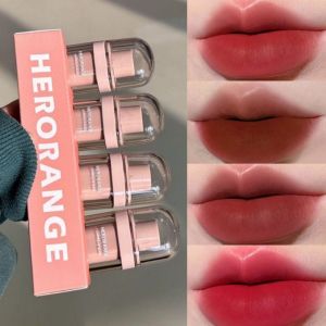 HERORANGE Cool Brown Velvet Matte Lipstick Lip Gloss Set Long Lasting Natural Waterproof Lip Makeup