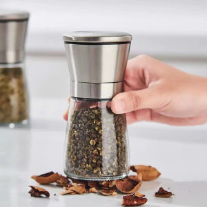 Lọ Xay Tiêu Cầm Tay Cao Cấp Thủy Tinh Trong Suốt Nắp Inox Sang Trọng