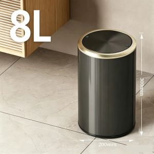 xpkQ Stainless Steel Trash Can Large Capacity Modern Rolling Cover Type Trash Bin Anti Odor Toilet Wastebasket Household Litter Bins T6H1N