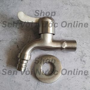 Vòi hồ gắn tường SUS304 chân ren vòi 21mm chiều dài sau lắp đặt 9cm