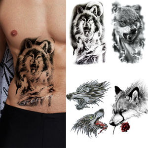 Waterproof Temporary Tattoo Sticker Wolf Lion Tiger Bear Flash Tattoos Women Leopard Crown Body Art Arm Fake Tatoo Men h260602
