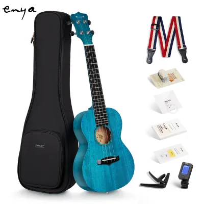 Enya 25D Soprano Ukulele 21 Inch Nature Solid Mahogany Top with Ukulele Starter Kit Includes Gig Bag Case Strap Strings CapoPicks Online Lessons