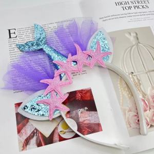 Mermaid Headband Childrens Fish Tail Hair Accessories Mesh Pentagram Princess Sequins Shell Mermaid Starfish Hair Buckle