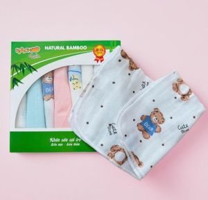 Hộp 8 Cái Khăn sữa Sợi Tre 2 Lớp Cao Cấp KACHOO Baby in hình - Kích thước 30x30cm - Vải Mềm mịn thấm hút mau khô