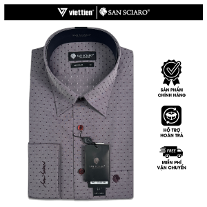 SAN SCIARO - Áo Sơ Mi Tay Dài Màu Rượu Vang Chấm Bi Form Regular Lai Bầu Quà Tặng Nam Việt Tiến