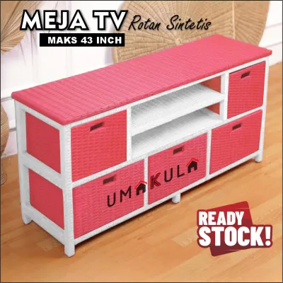 Rak Lemari Rotan Sintetis 5 Laci Bufet Buffet Meja TV 43 inci Ruang Tamu Serbaguna Minimalis Terbaru