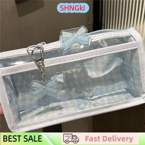 SHNGki Sweet Bow Zipper Transparent Pencil Case Box Student Stationery Storage Bag Large Capacity Makeup Bag Cartoon Zipper Pen Bag