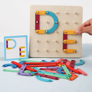 Baby Creative Toy Wooden Graphics Geometric Pegboard Puzzle with Cards Childhood Building Blocks Nut Matching Montessori Sudoku Game Exercise Hands-on Ability Educational Toy for Kids