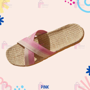 Indoor Linen Slippers for Hotel and Home Use Flat Slip on Pink Purple Flip Flops for Women