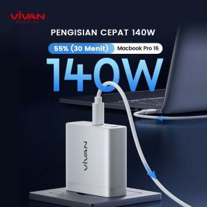 Pd Qc 4.0 Kepala Charger GaN04 Fast Charging 140W 5A 3 Output PD QC Port Quick Charge Support McBook Notebook - Garansi Resmi 1 Tahun Vivan