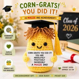 Hand Knitted Emotional Positive Message Energy Crochet Duck Dinosaur Graduation Gift Handmade Birthday Support 正能量励志