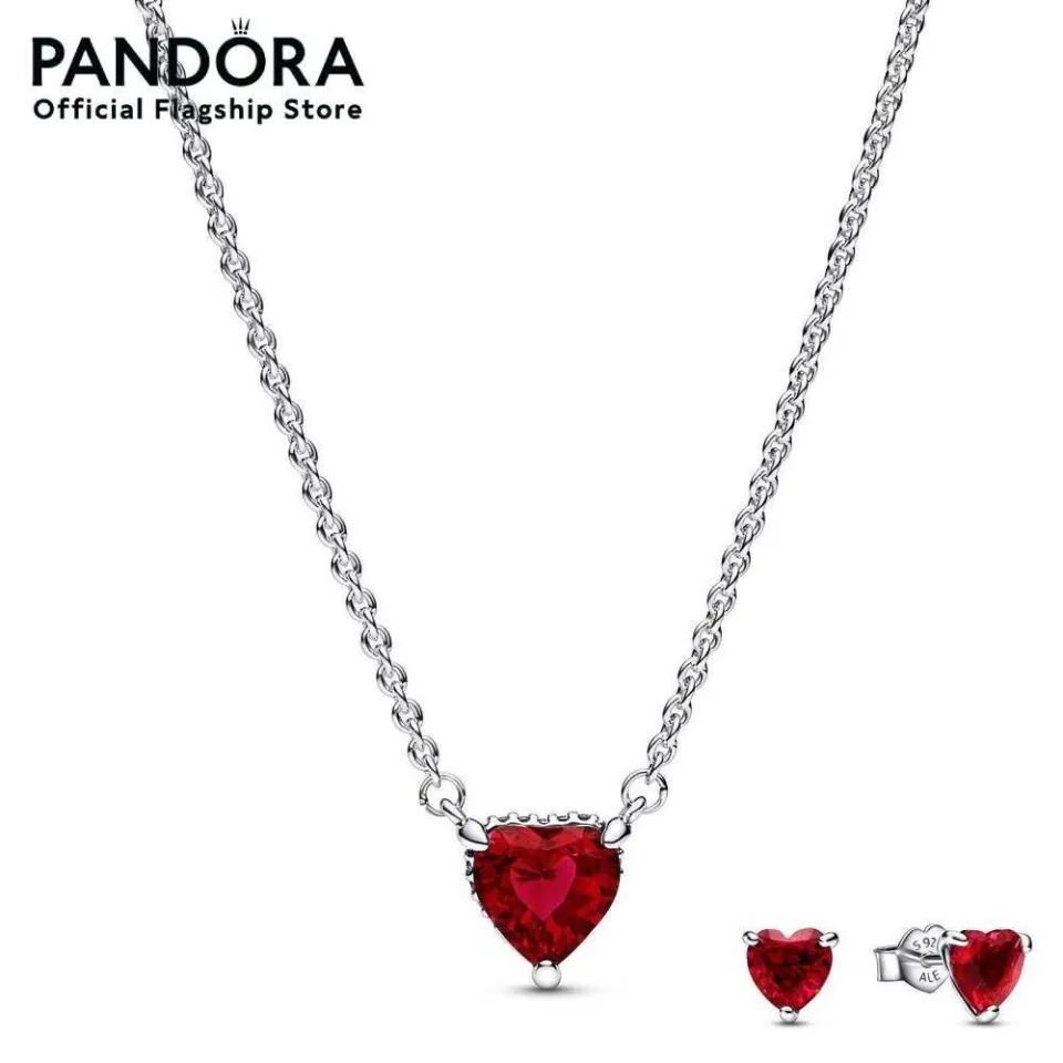 100% Genuine】Pandora Timeless Red Heart Necklace and Earring