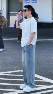 [ Summer New ][ Summer New ] Hong Kong Style Mens Short Sleeve Pure Cotton Base Shirt t Trendy Brand Fashion 2025 New Loose Fit Youth Short Sleeve Summer [ Ultra-thin and breathable ][ Ultra-thin and breathable ]