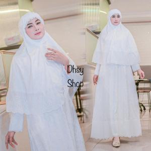 Gamis Thawb Wanita Putih Umroh/Haji Satin Silk Super Premium Set Complete