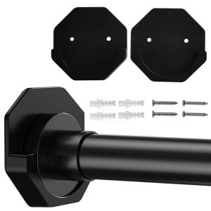 GIGBM 2PCS Persistent Viscous with Screws No Drilling/Stick On Wall Mounted Home Hotel Curtain Rod Holder Curtain Pole Holder Shower Rod Rack Bathroom Accessory