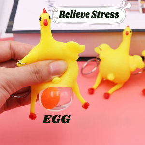 Funny Chicken Laying Egg Keychain Funny Spoof Tricky Prank Toys Squishy Toys for Kids Squeeze Ball