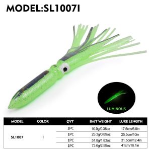 NEXTYOO Gói 2 chiếc Mồi câu mềm hình con mực phát sáng Chiều dài 315CM Chiều dài 255CM Mồi câu cá hình váy mực Lớn Trọng lượng 51.8G Dụng cụ câu cá nước mặn Câu cá biển
