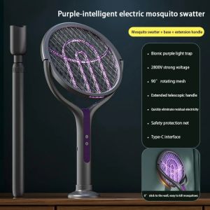 NGGFH 2800V Scalable Electric Mosquito Swatter 2 in 1 USB Rechargeable Fly Swatter Trap Mosquito Racket UV Light Rotatable Mosquito-killing Swatter Summer