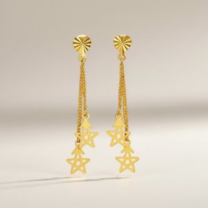 916 Gold Dangle Earrings with Star Charms - Gold Drop Earrings with Star Charms - Fashion Accessories - Jewellery - Earrings