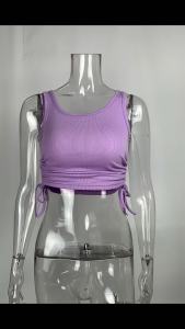 Casual Tank Top Double Side Lace Drawstring Ribbed Halter Crop Tops Women Fashion Camis Tube Top Sleeveless Cropped Vest