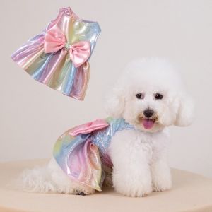 DGFDF Sleeveless Dog Rainbow Skirt Soft Bow Design Summer Dog Clothing Pet Apparel Thin Breathable Princess Dress Small Dog
