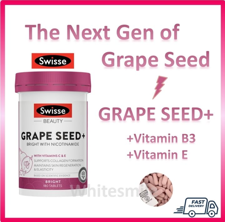 Swisse Beauty Grape Seed+ plus 14,250 mg 180 Tablets (+Nicotinamide & Vitamin E) ปรึกษาได้ ส่งไวมาก