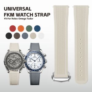FKM Rubber Watch Strap with Deployant Clasp Universal Quick Release Replacement Strap for Men Women Dustproof Sweat-proof2026