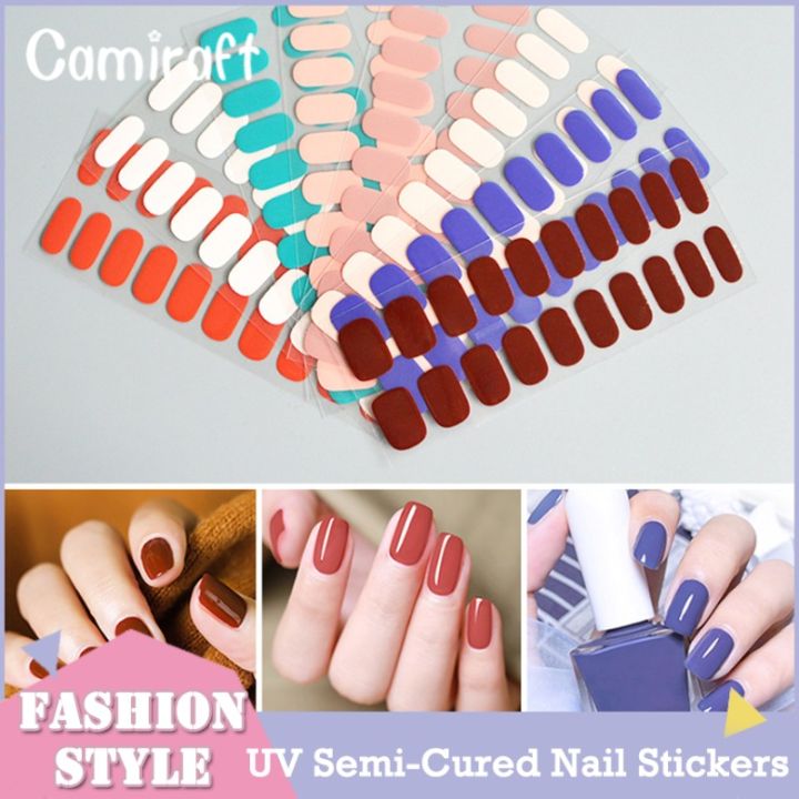 16Pcs Nail Art UV SemiCured Gel Nail Strip Patch Slider Adhesive