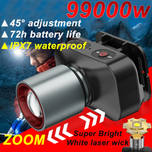 Headlamp Flashlight Rechargeable Telescopic Zoomable Headlight 200W Outdoor Light Power Indicator USB Charge Flashlight Waterproof rechargeable original