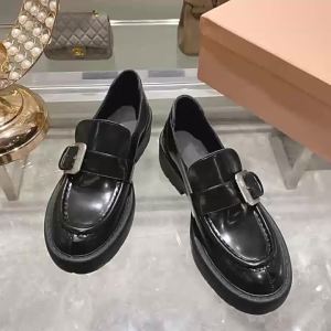 Giày Cao Gót miu Giày Loafer Đế Dày Dành Cho Nữ Giày Da Đen Phong Cách Anh Đa Năng Giày Đơn Da Thật Cho Nữ