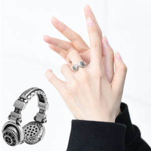 Vintage Ring Geometric Irregular Headphone Shaped Finger Ring Punk Rings Gothic Adjustable Opening Ring