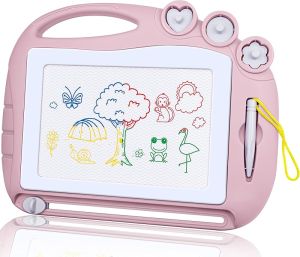 AiTuiTui Magnetic Drawing BoardTravel Doodle Erasable Writing Sketch Colorful Pad Area Educational Learning Toy for Kid/Toddlers/Babies with 3 Stamps and 1 Pen (Green)