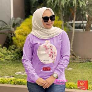 Kaos Wanita Lengan Panjang Jumbo / Atasan Kaos Lengan Panjang Deloza Sakura 7 Warna 3 Ukuran L XL Dan XXL