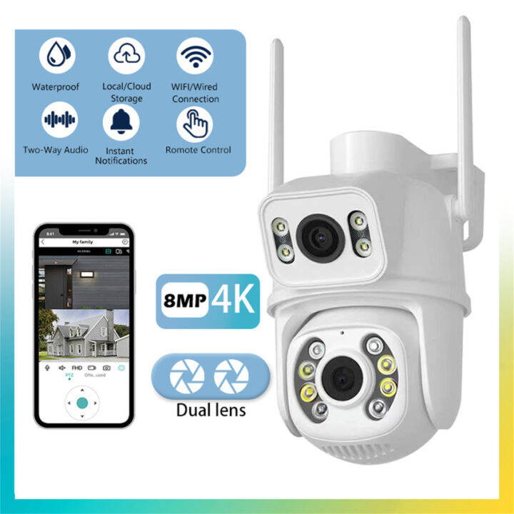 4K 8MP PTZ Wifi Dual Camera Lens with Dual Screen CCTV Ai Human Detect ...