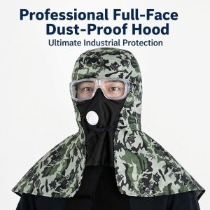 Camouflage Full Face Dust Proof Hood with Anti Fog Goggle Shoulder Cape Breathable One Way Valve Dust Cap for Sanding Farming Construction
