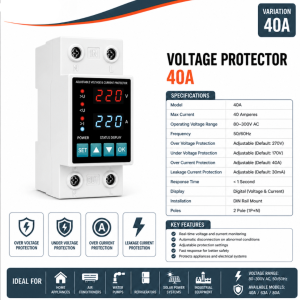 Dual Display Adjustable Voltage Current Protector 40A 63A 80A 220V 230V Overvoltage Undervoltage Over Current Relay DIN Rail Surge Protector