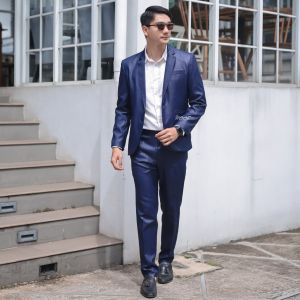 stelan jas pria glossy jas nikah mc wedding slimfit tailored rosegold silver dan navy