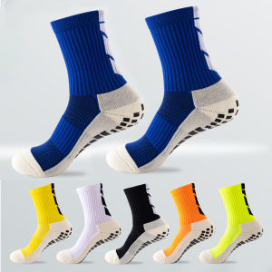 5 Pairs Mens Non-Slip Mid-Calf Sports Socks with Silicone Grip Thick Towel Football Soccer Cycling Tennis Volleyball Badminton