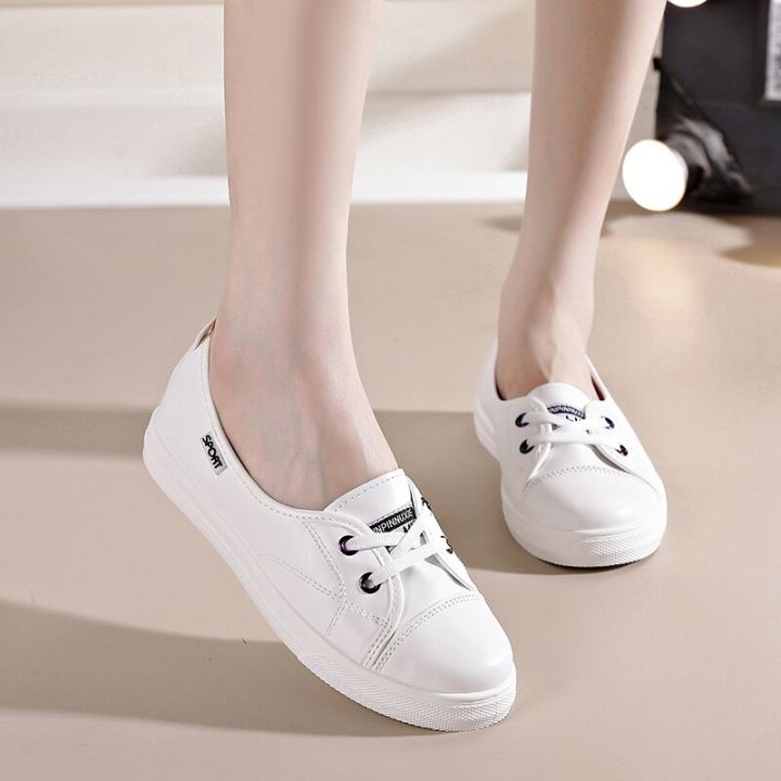 Women Flat White Shoes Korean Style Leather Shoes Doll Shoes For